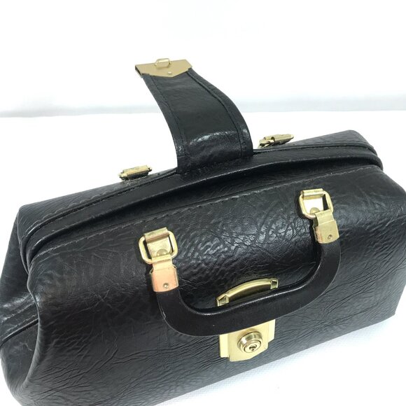Vintage Black Leather Doctor Physician Medical Bag Satchel - Picture 9 of 13